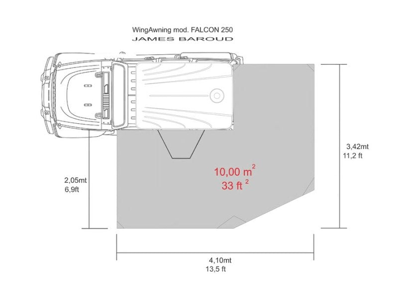Freistehende Seitenmarkise rechts 270° Falcon 250, Tunnel 58 cm — James Baroud