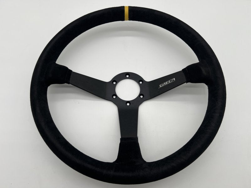 Volant Racing en cuir noir Ø380 en peau retournée — DTC Parts