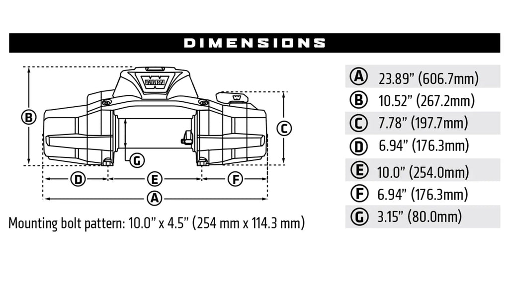 WARN ZEON XP 10-S Maßzeichnung mit Abmessungen und Lochbild