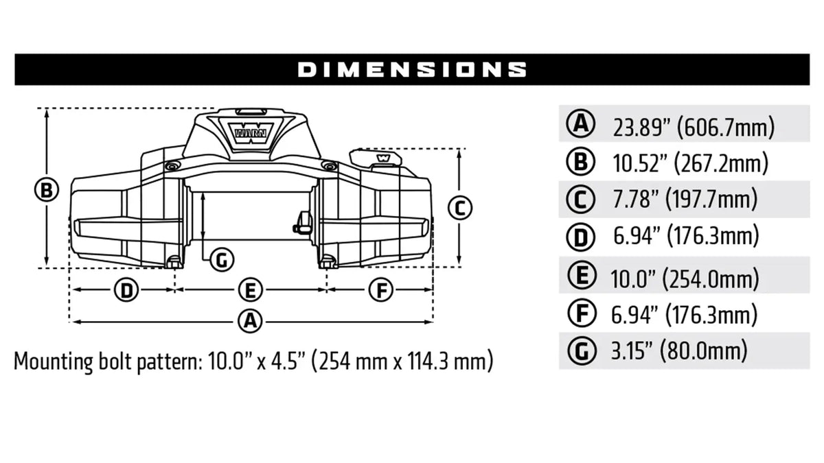 WARN ZEON XP 10-S Maßzeichnung mit Abmessungen und Lochbild